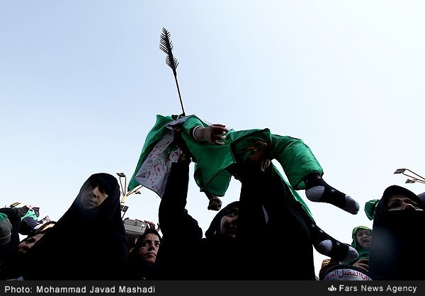 Commemoration Anniversary of 6 Month Old Child, Nation of Iran (Shiites Muslims) remembering the martyrdom of six month old kid , Ali Asghar, of Imam Hussein a.s, all Muslims take part in mourning ceremonies to remember the martyrdom of Ali Asgher at Karbala battle 1400 years ago. These ceremonies are arranged by Muslims in many cities of Iran at different levels, below images are taken in ceremonies held in Tehran, 